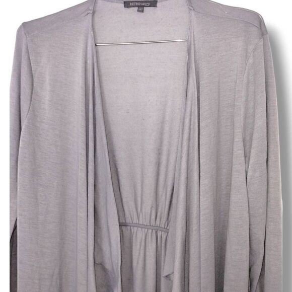 Retro-ology Womens Cardigan Sz Large Grey Long Open Front Asymmetrical Lightweig - Picture 4 of 11